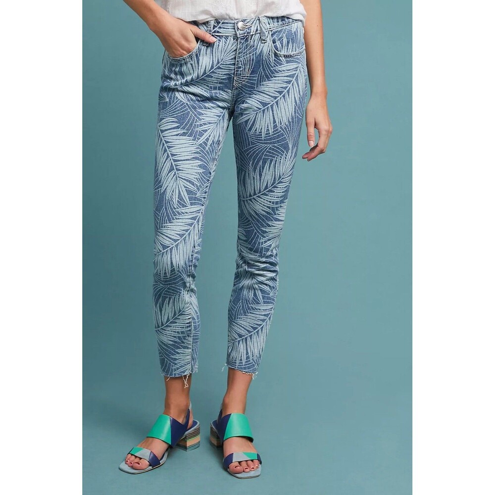 Anthro Current Elliott Womens Size 27 Palm Leaf Mid-Rise Cropped Skinny Jean EUC